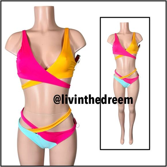 Beach Bunny Color Blocked Skylar Wrap Bikini $220 - Picture 3 of 14